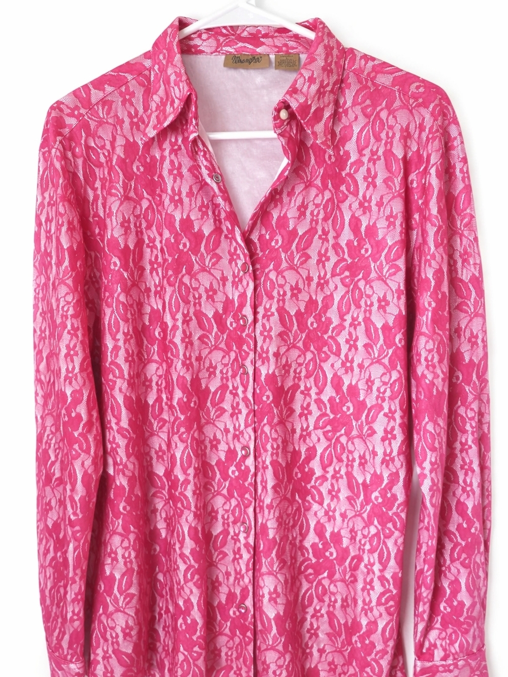 Wrangler Pink Lace Button‑Up Top — New Without Tags